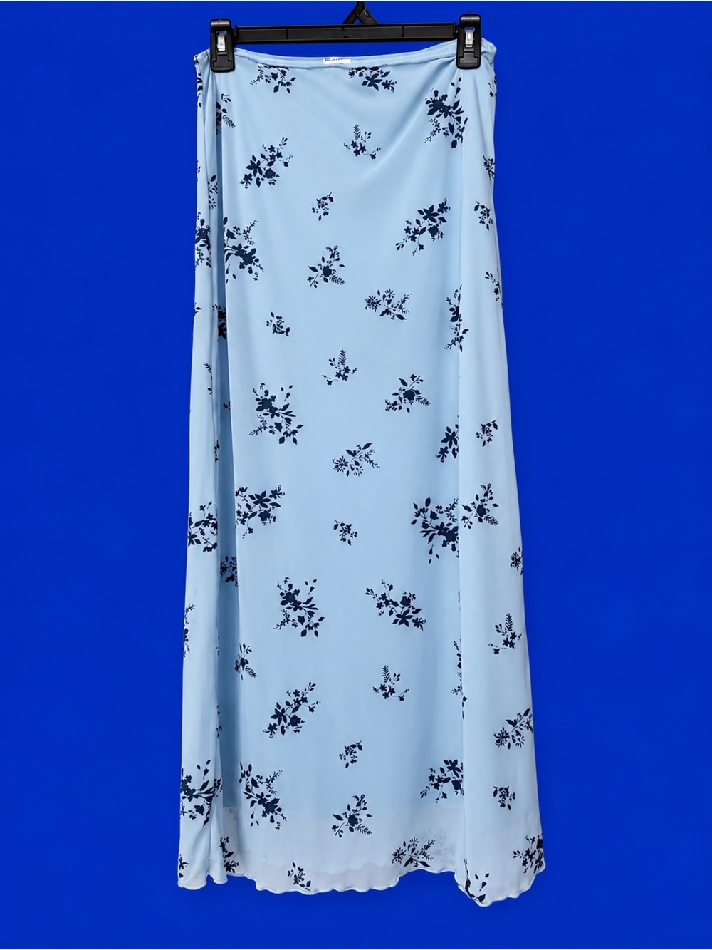 No Boundaries Light Blue Maxi Skirt with Navy Floral Print